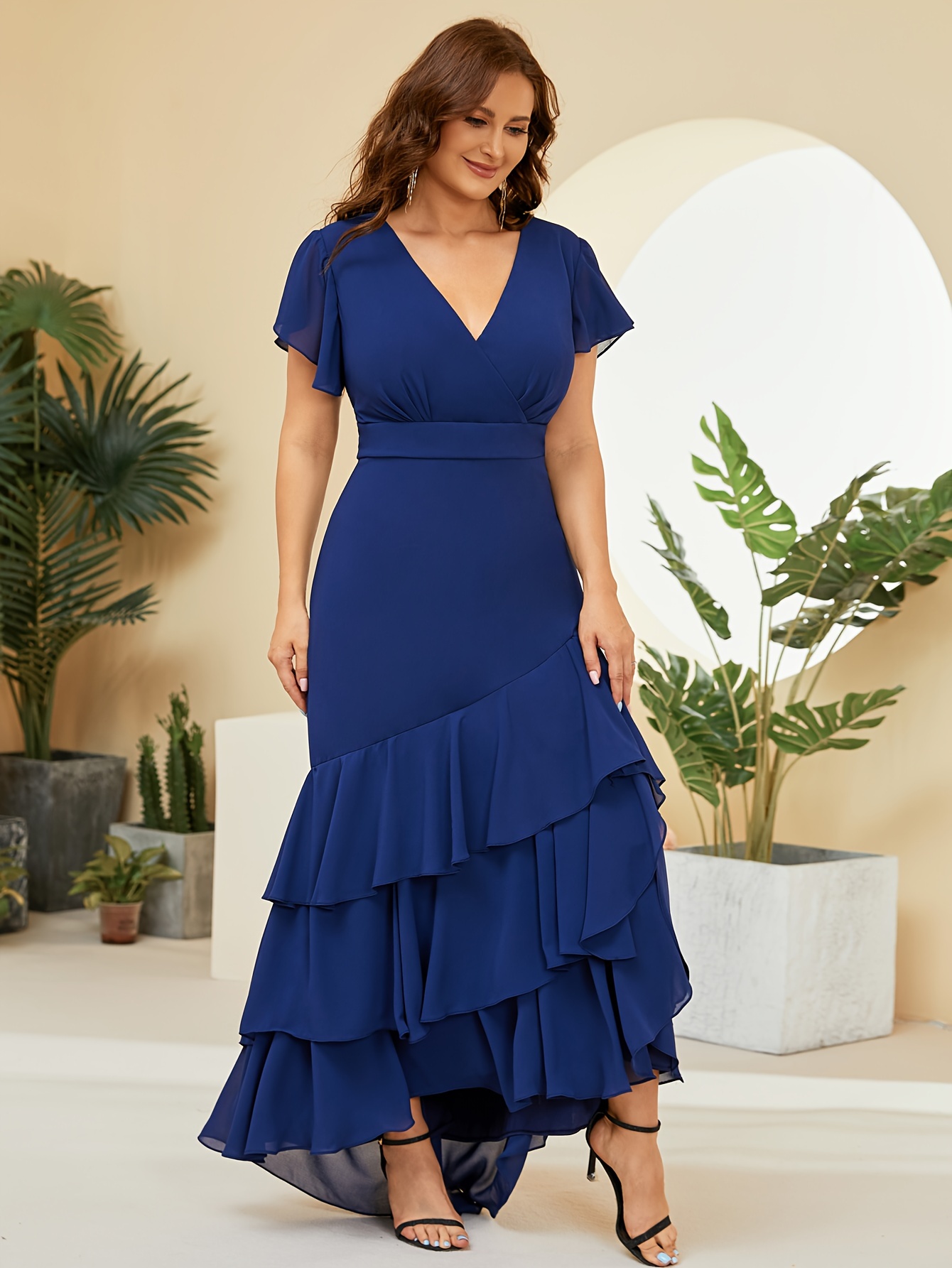 Plus Size Layered Ruffle Maxi Dress Plus Size Solid Layered Ruffle