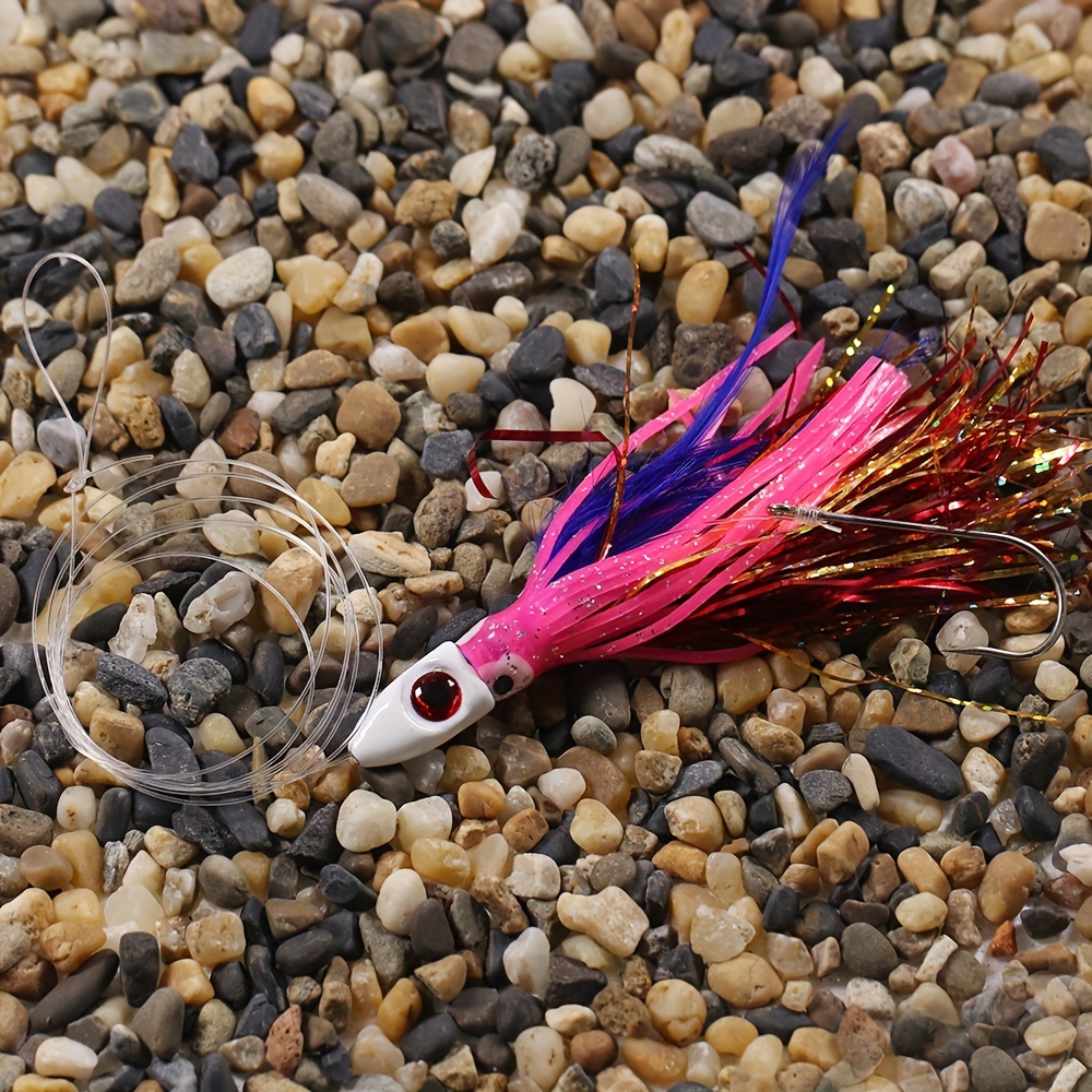 1/2pcs 3.9''/0.63oz Jig Head Squid Skirt Lure With Feather And Flash  Tinsel, Saltwater Fishing Trolling Octopus Lure