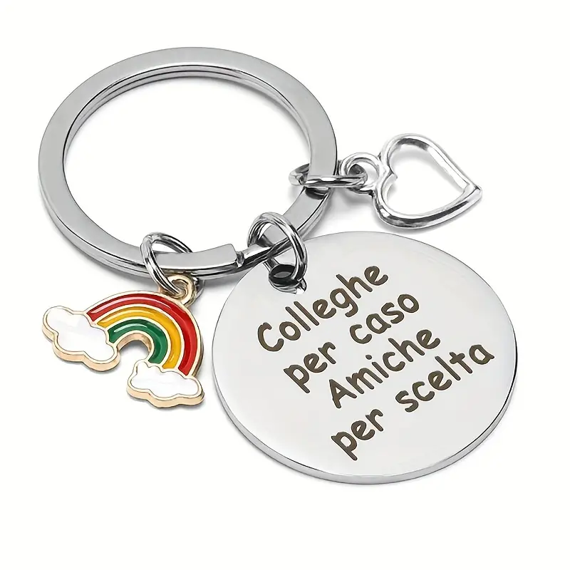 Rainbow Love Heart Stainless Steel Lettering Keychain For Men