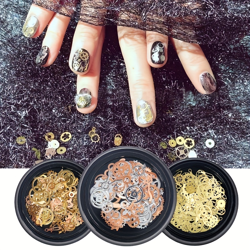 

Décorations d'ongles en forme d'engrenages steampunk, 1 boîte de charms d'ongles métalliques mélangés, accessoires d'ongles DIY sans parfum pour embellissements de manucure