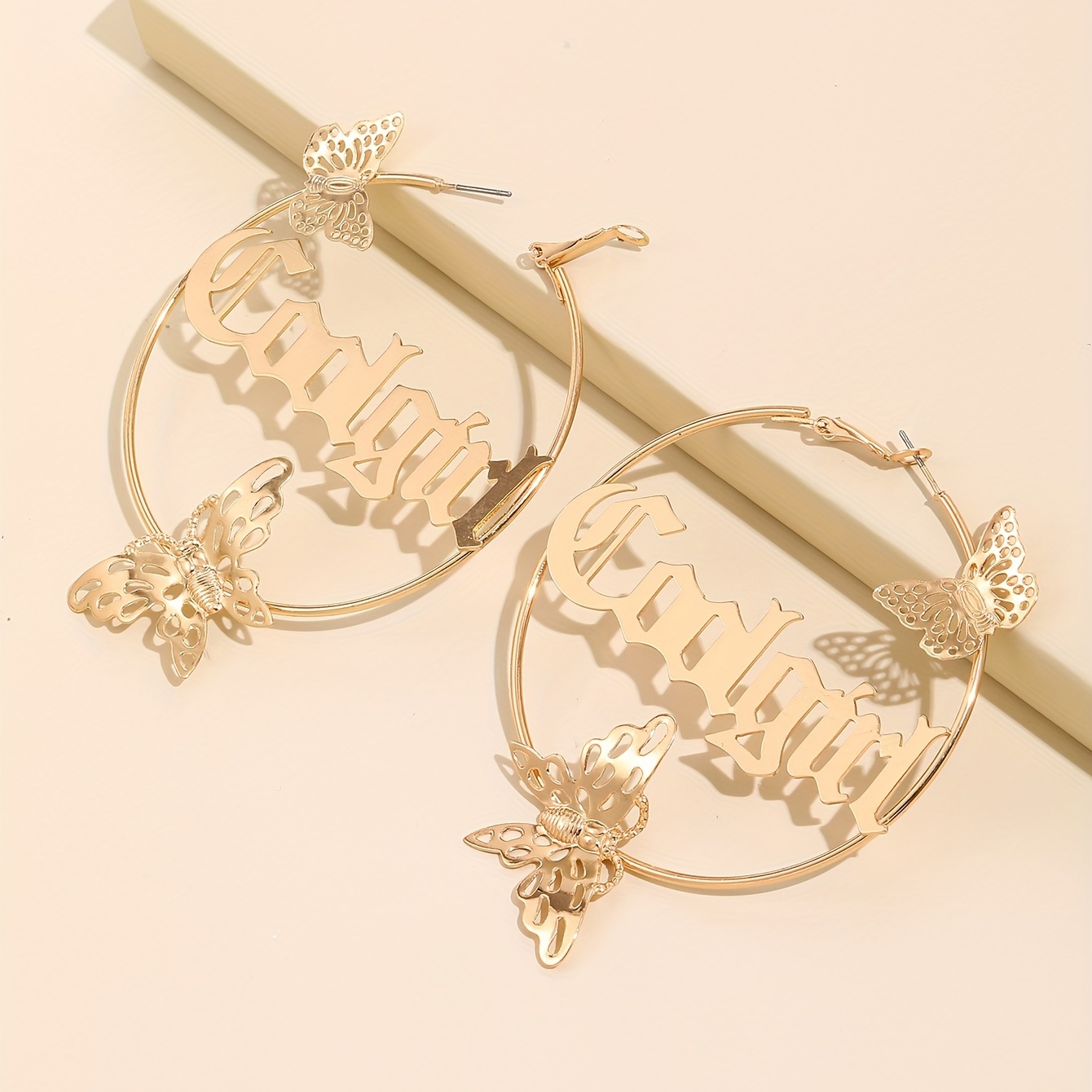 Letter Design Golden Hoop Earrings Elegant Simple Style Stainless Steel 18k  Gold Plated Jewelry Female Gift - Temu