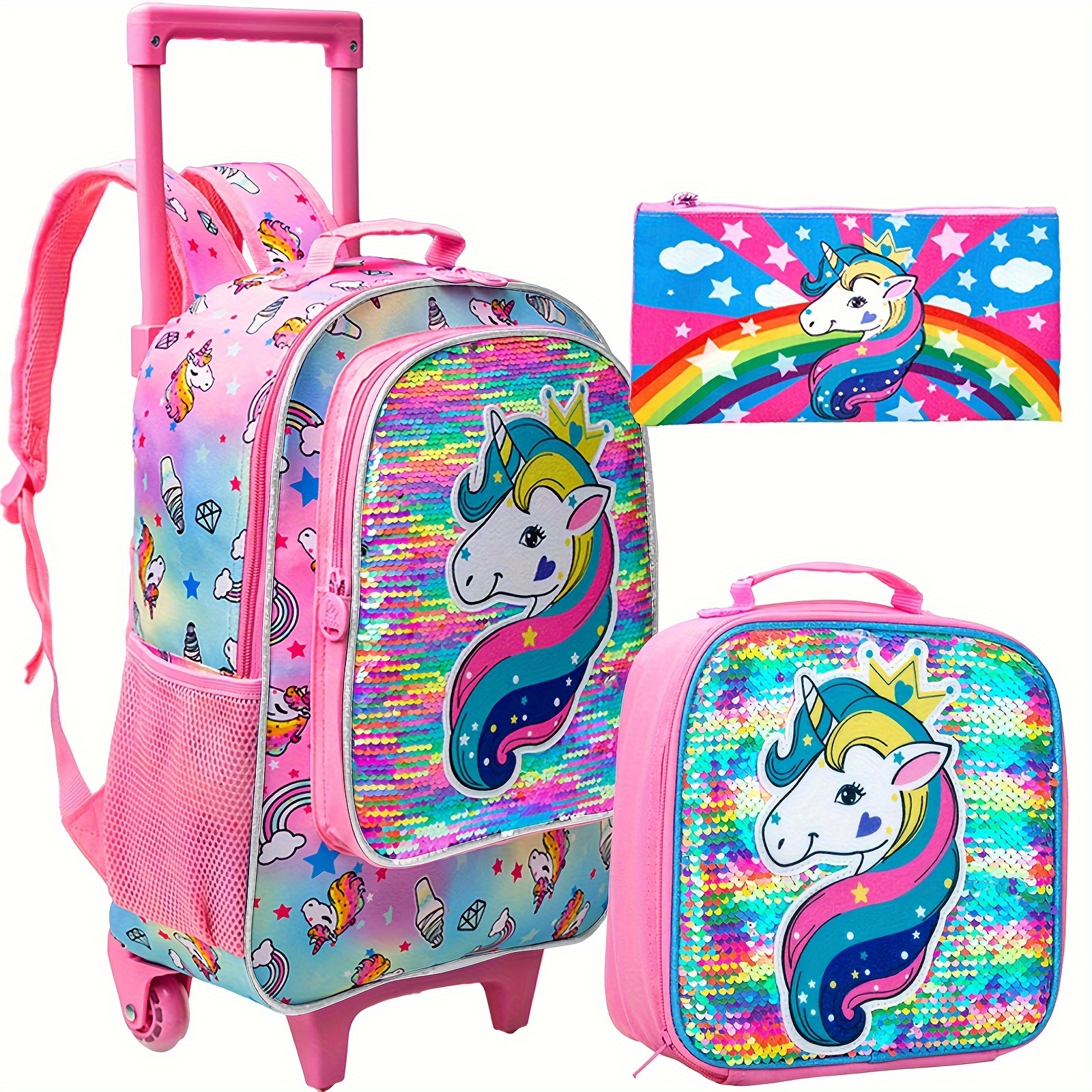 GIRLS Princess Unicorn Lunch Box Set/4 Pc Kids Backpack/back to