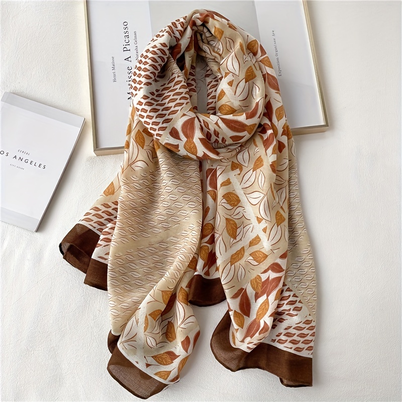 Chinese Style Scarf Leaves Pattern Long Breathable Shawl Wraps