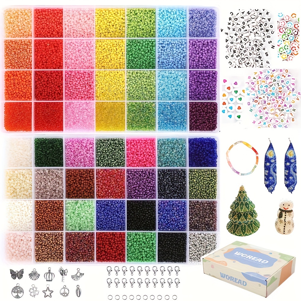 14400pcs Glass Seed Beads for Jewelry Making Kit, 120 Colors 4mm Small  Beads Kit Bracelet Beads with Letter Evil Eye Beads Jump Rings & Charms