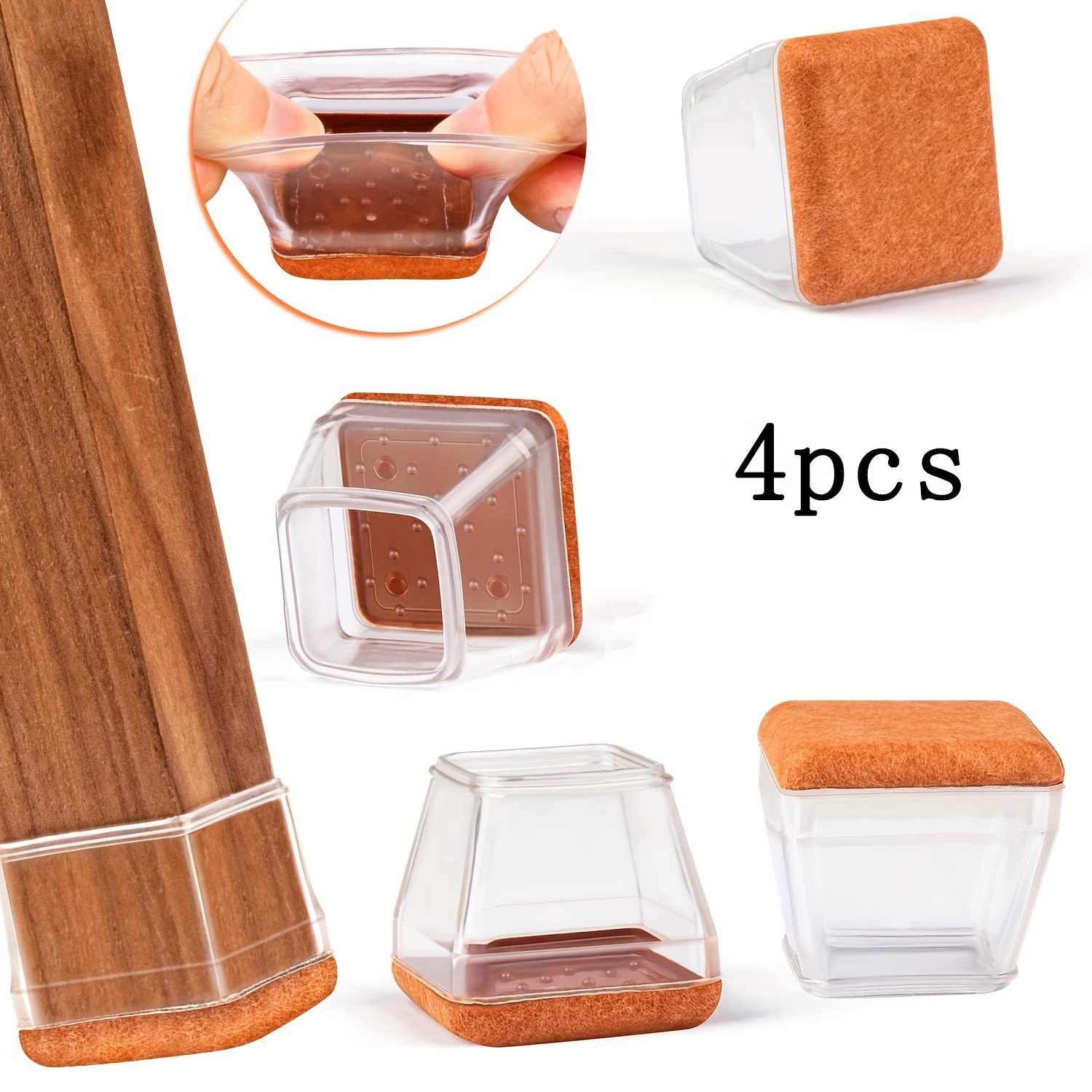 Protecteurs de sol de jambe de chaise 24 Pack Capuchon en silicone  transparent avec fond de tampon en feutre pour bois franc, convient le plus