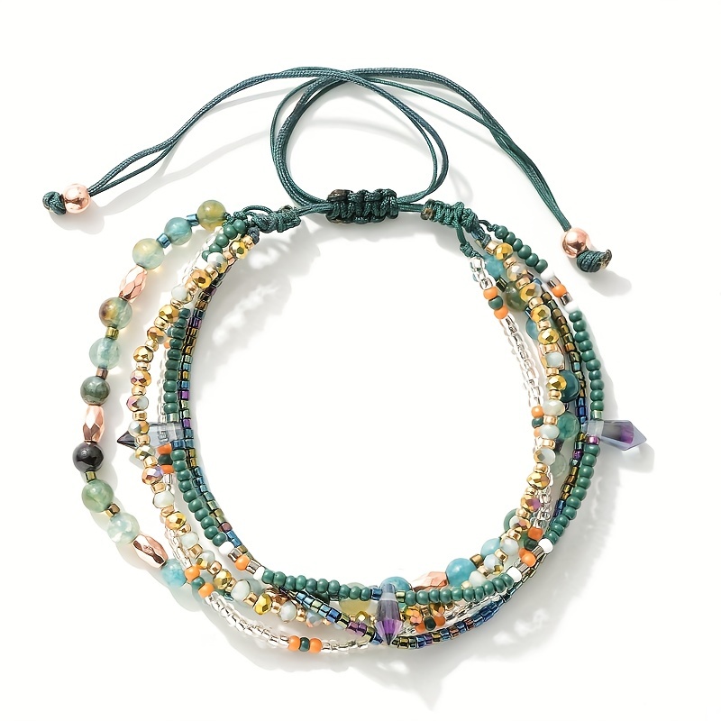 

Bohemian Colorful Beads Bracelet Adjustable Size Boho Anklets Woven Summer Beach Bracelets