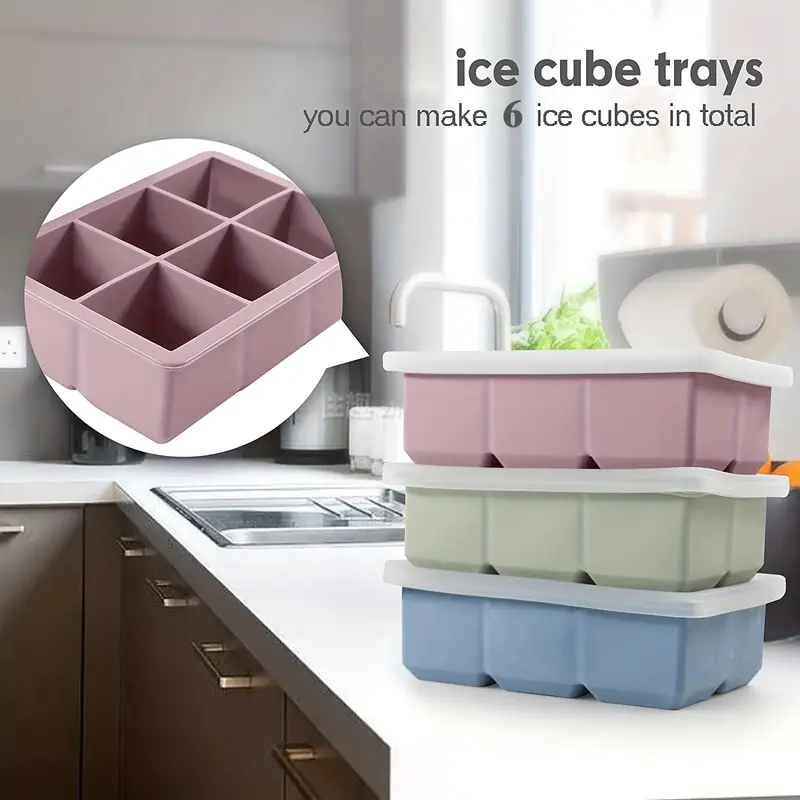 Ice Cube Tray Mold Box Large Plastic Ice Cube 6 Cavity Ice Trays