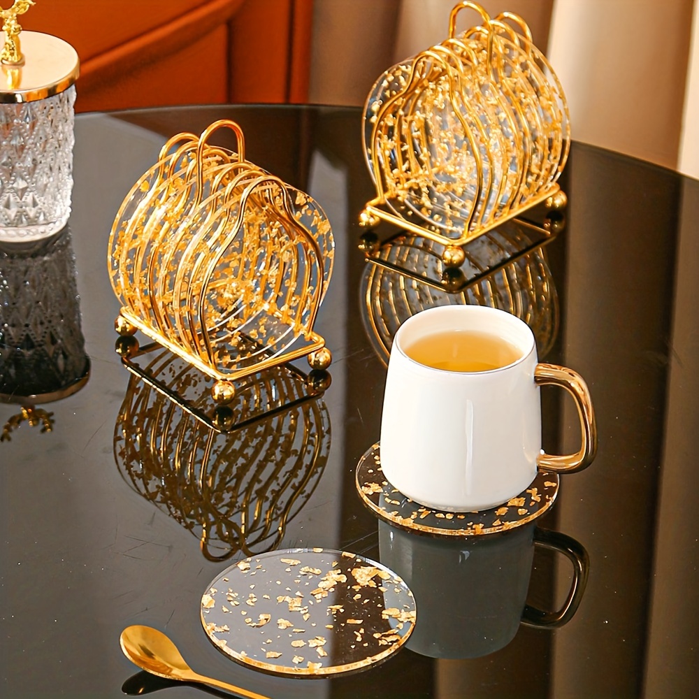 Acrylic Coasters Golden Waterproof Tea Coaster Round Heat - Temu