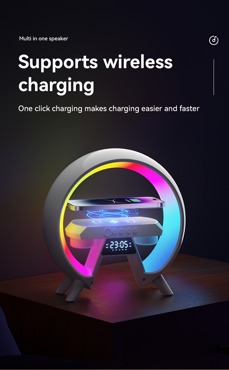 wireless charging speaker technology sense high sound quality high appearance atmosphere lamp electronic digital display large g design wireless speaker details 0