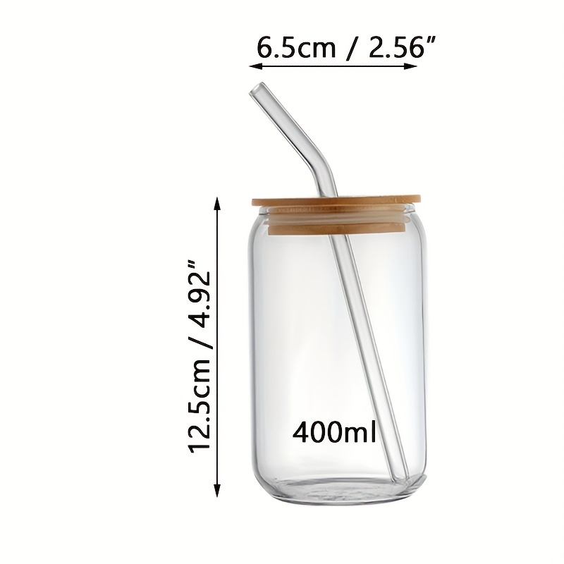 12 OZ Drinking Glasses with Bamboo Lids & Straws,Borosilicate