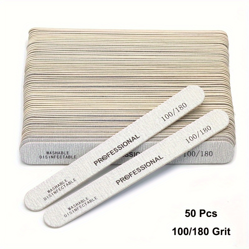 Image of 50pcs/lot Strong Thick Professional Wood Nail Files 100 180 240 Grit Grey Sandpaper Washable Durable Wooden Files Nail Care Manicure Tools