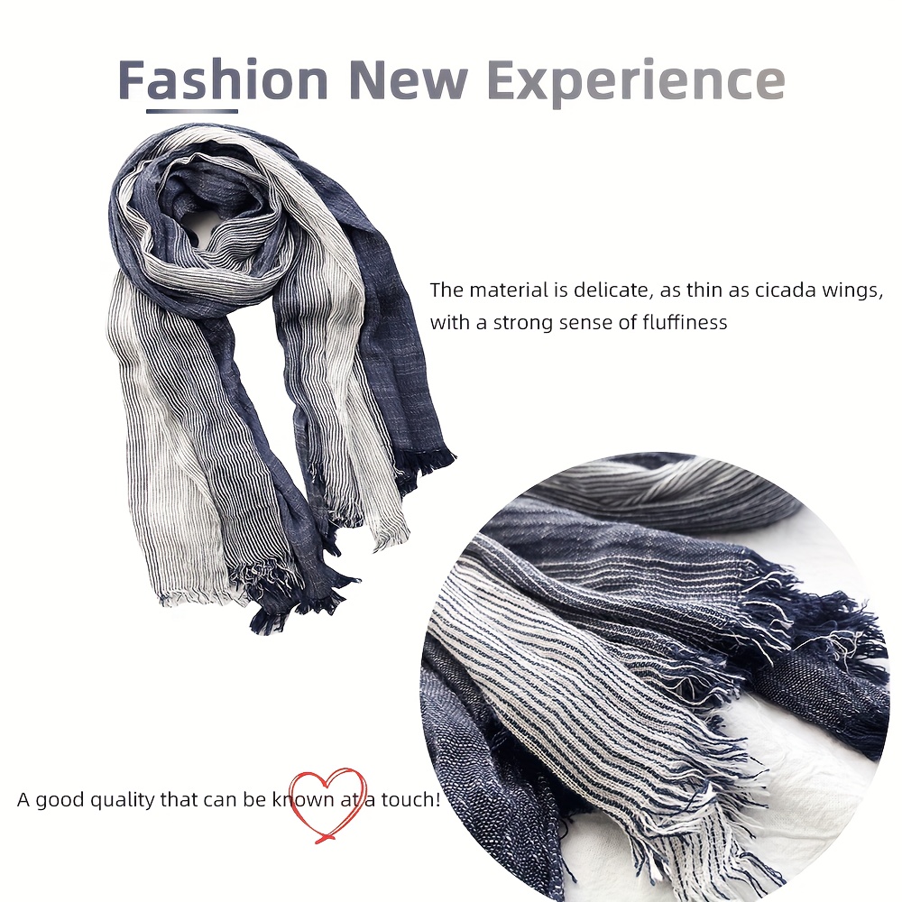 [Popular Choice] Elegant Light-Colored Cotton and Linen Scarf, Retro British Literary Style, Bohemian Weave - Ideal for Men's Spring, Autumn, and Winter, 187.96x79.98cm details 0