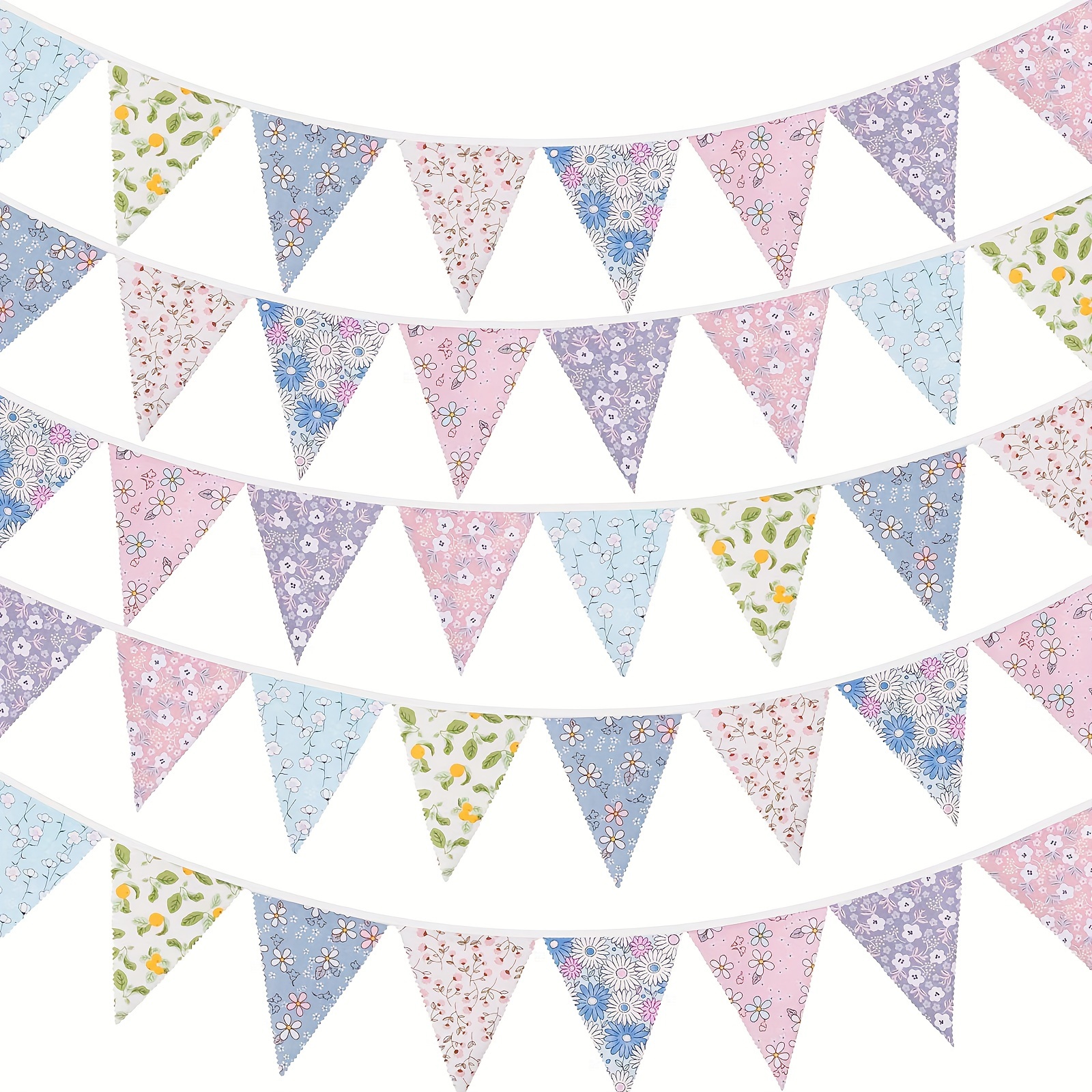 

42pcs/set 40ft Fabric Bunting Banner Light Color Floral Vintage Bunting Flags Reusable Cotton Triangle Flag Garland Decoration With Xpennants For Garden Wedding Baby Shower Birthday Parties