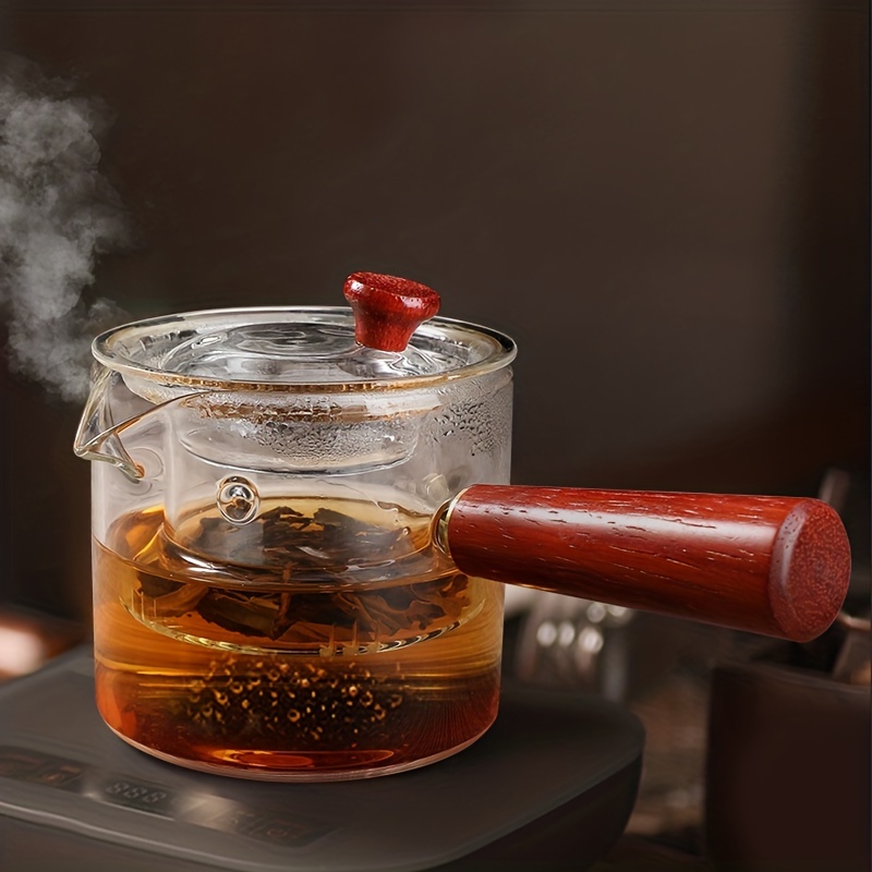 Glass Tea Set With Cognac Handle