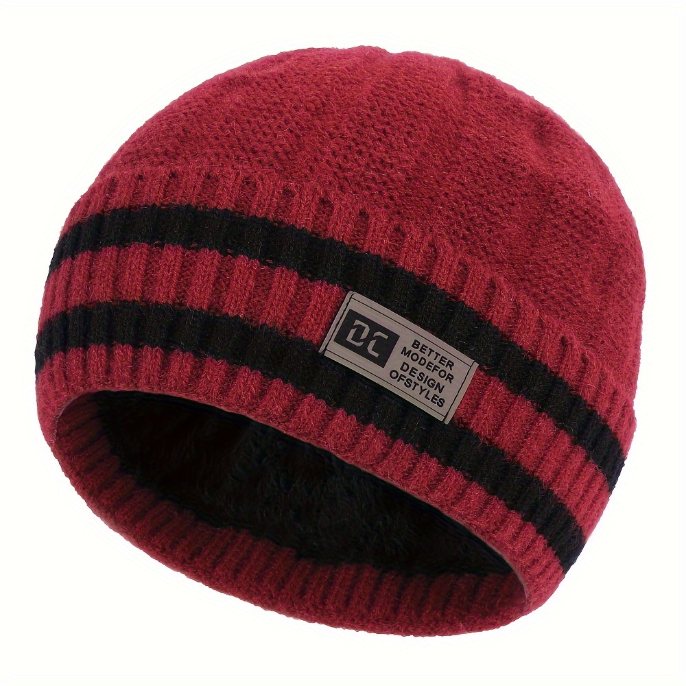 Wide Brim Letter Print Ribbed Baseball Cap Men Ear Protection Winter  Knitted Hat Costume Accessories 