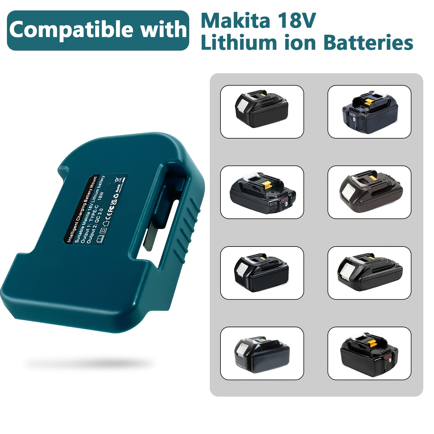 For Makita Bosch For Milwaukee BLACK DECKER Batteries 14.4V 18V Lion Battery  USB+Type-C converter Port with LED Light Spotlight