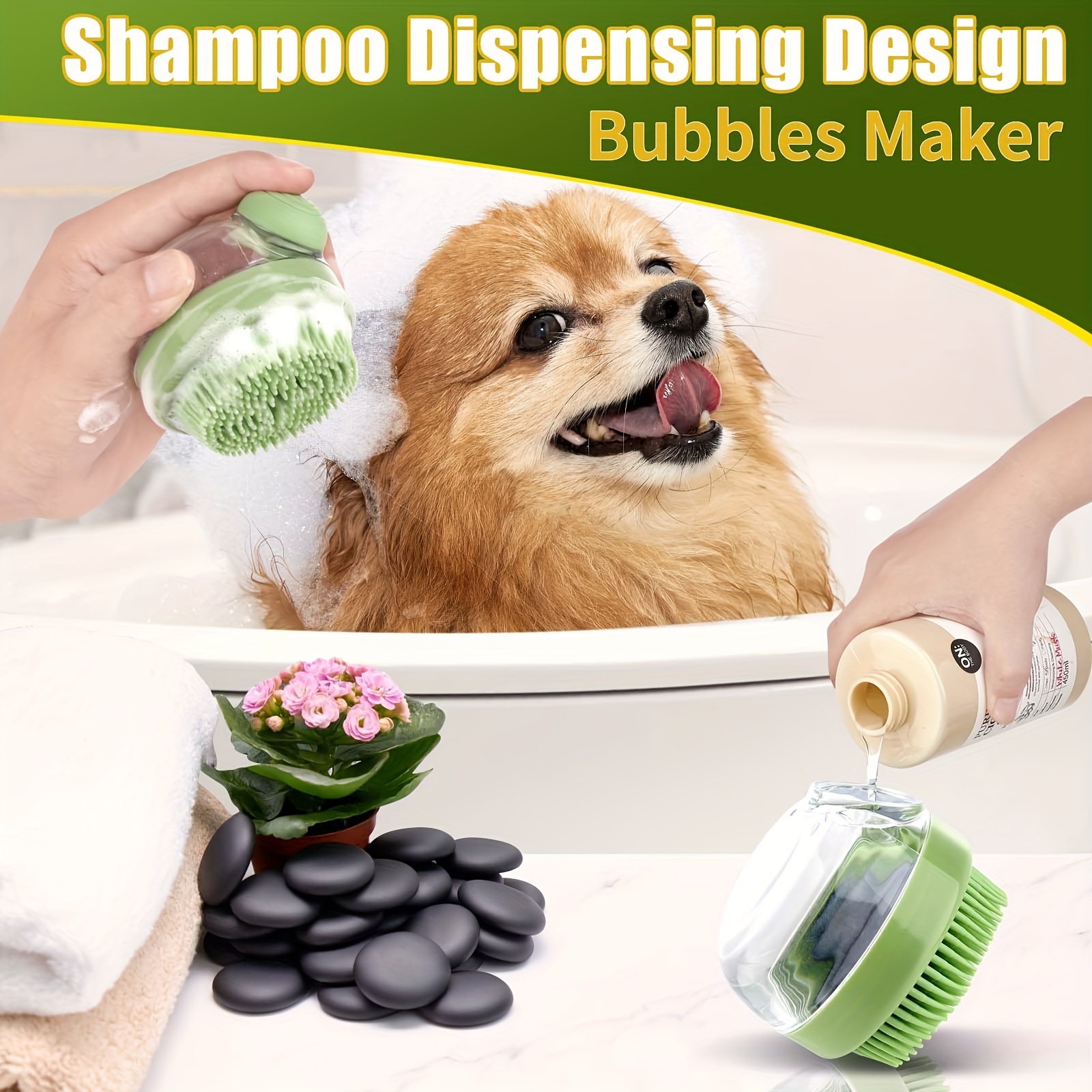 Pet Dog Cat Soft Massage Bath Brush Scrubber Shampoo Silicone Dispenser  Shower