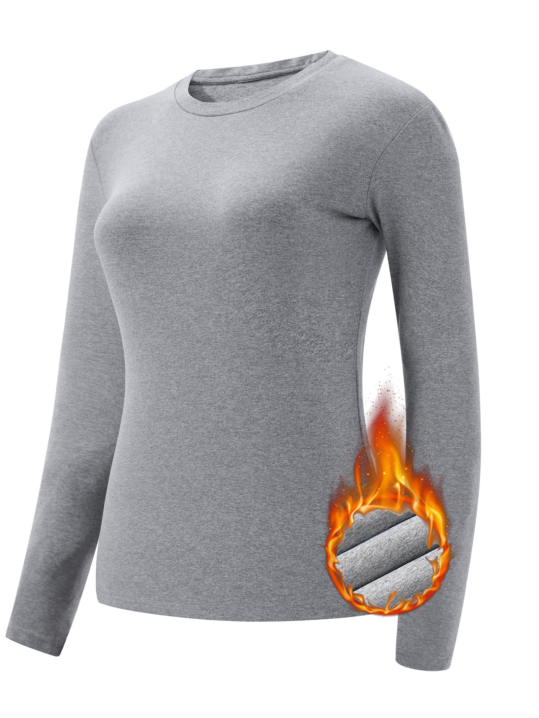 VKA20 Camiseta térmica para mujer interior de felpa cuello redondo sli