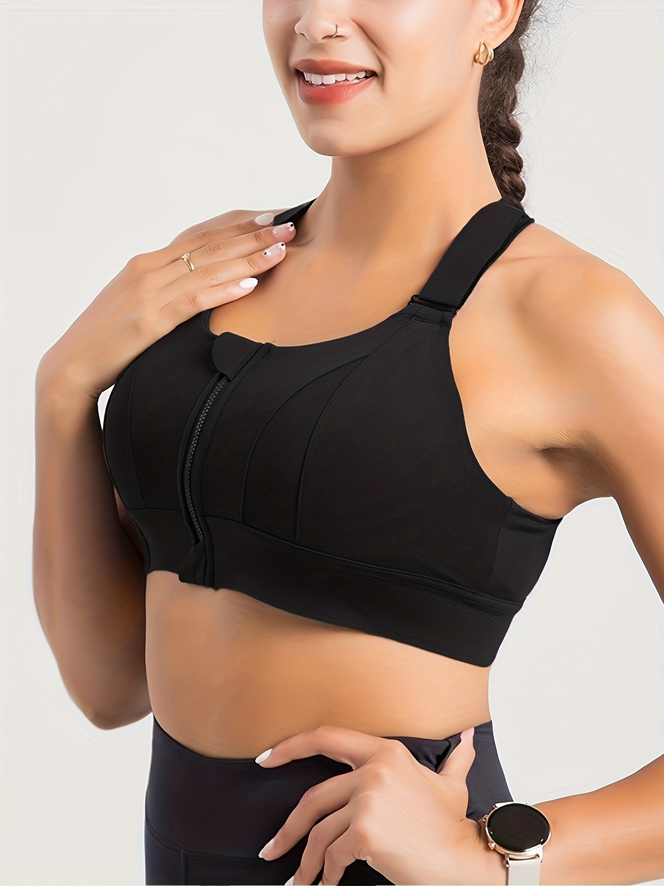 Plus Size Zipper Front Colorblock Sports Bra Adjustable - Temu