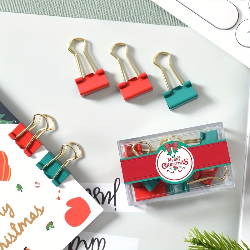 Christmas Stationery Set With 3 Small Compartments Earth Push Pins (12pcs),  Spiral Paper Clips (20pcs) And Extra-long Tail Clips (5pcs)