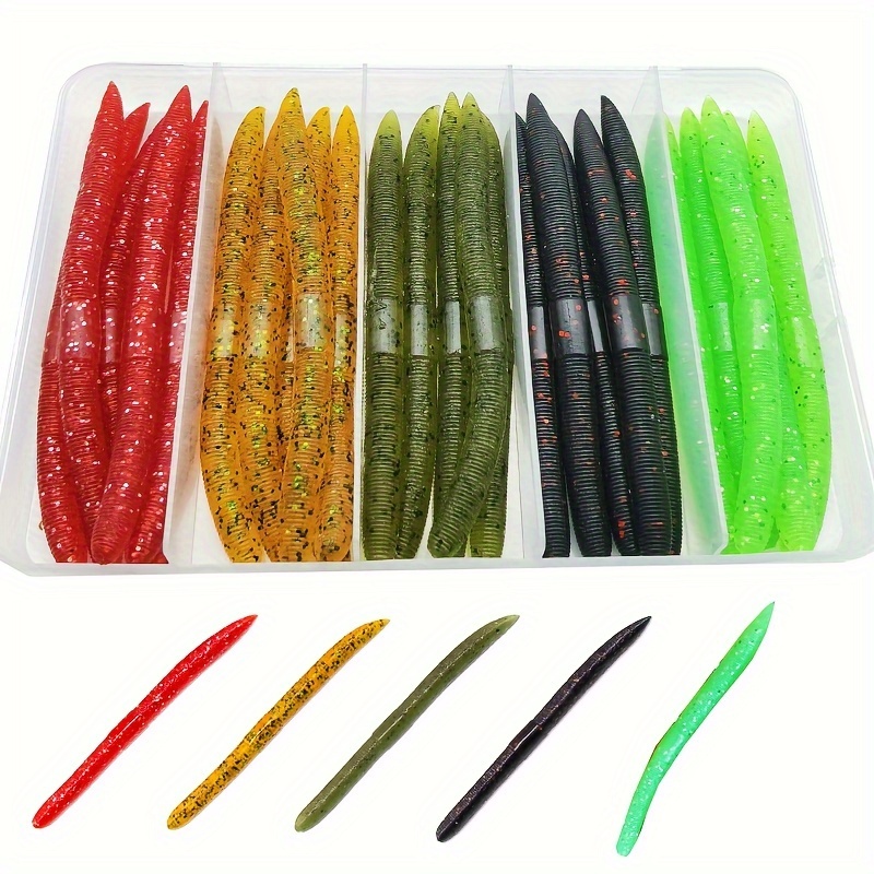 

25pcs Artificial Fishing Lures, Earthworm-shaped Soft Lures With Box, Catching More Fishes With Artificial Bait