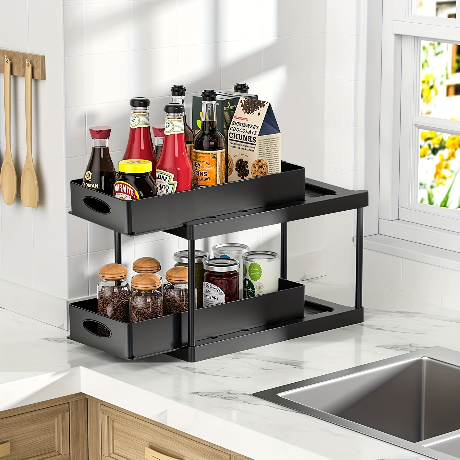 Bathroom Organizer Under Sink Two Tier Pull Out Organizer With
