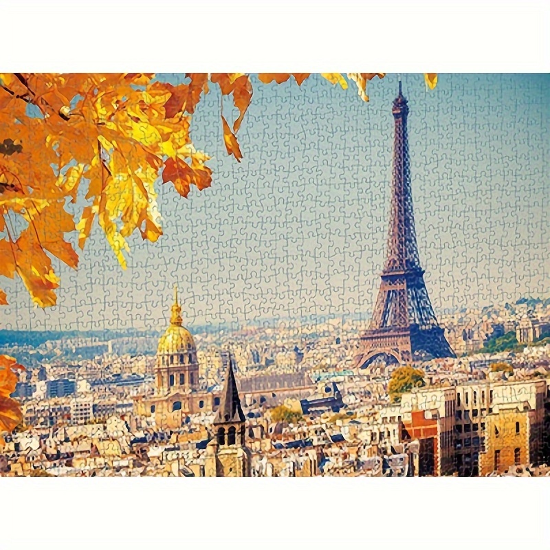 Puzzle, Paris, France, Eiffel Tower and River, Lithograph Style, 1000 Pieces,  Unique Jigsaw, Family, Adults 