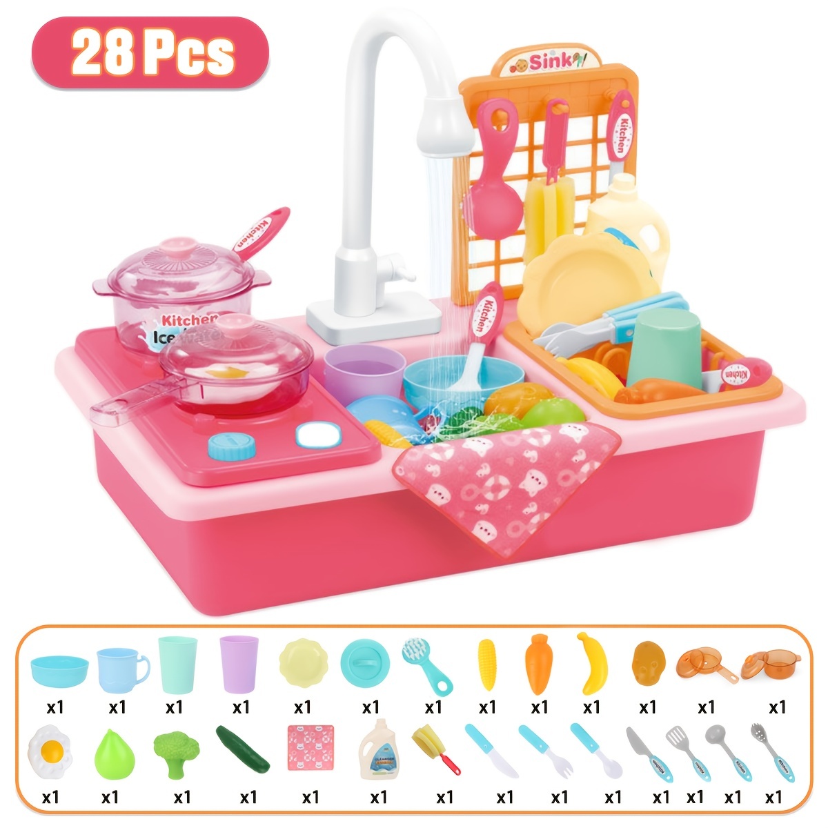 Kids Kitchen Playset Pretend Play Cooking Pots Stoves More - Temu