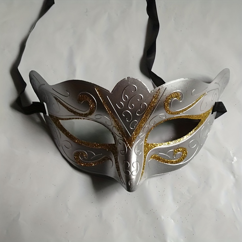 Vintage Silver Plated Brass Mardi Gras Theatrical Face Mask on Stand 9”w x  14”h