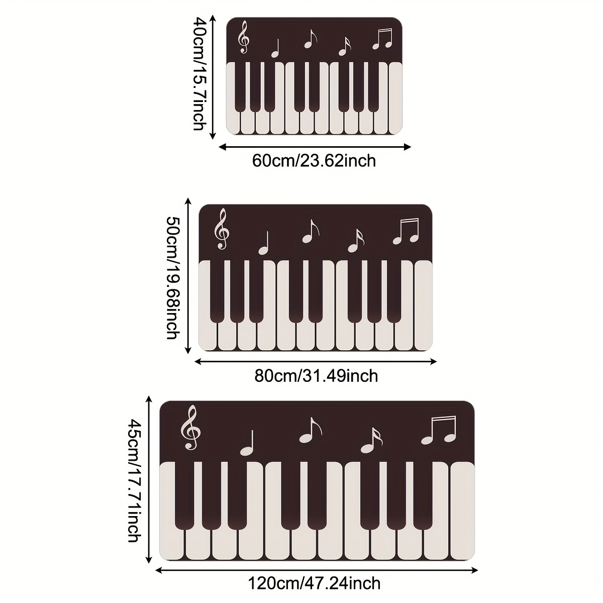 Grey Piano Keys Kitchen Mat Non Slip Washable Area Rug 15.7x23.6in