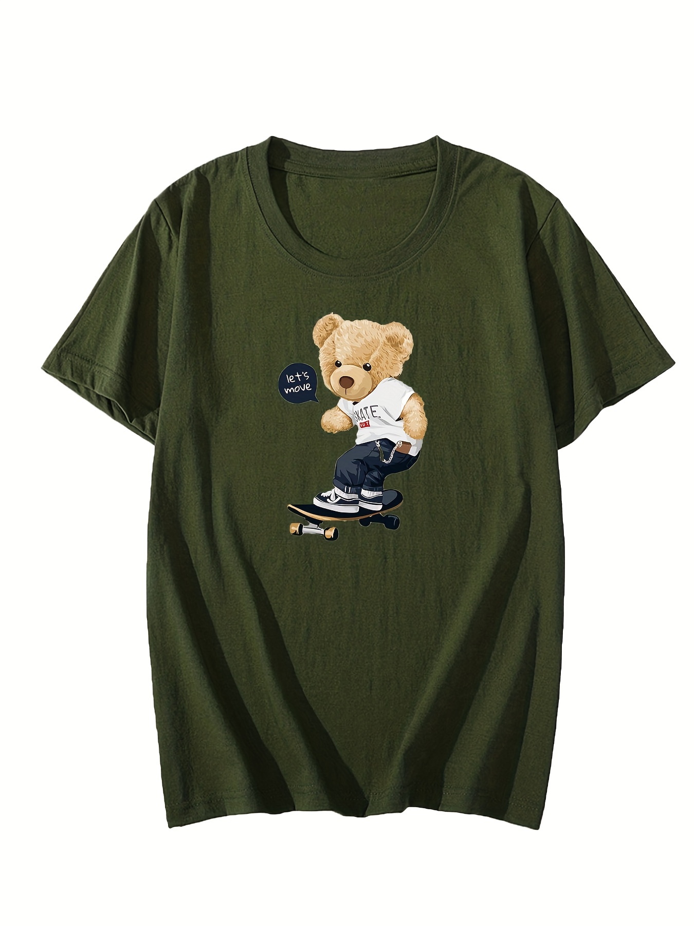 Men's Skate King Cartoon Bear Print Round Neck Short Sleeve T-shirt - Temu