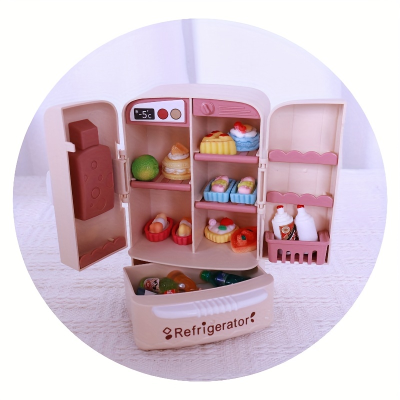  Dollhouse Refrigerator Mini Fridge Toy with Mini Food