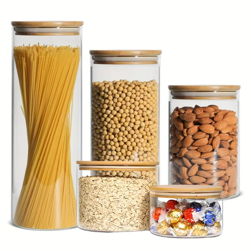 Clear High Borosilicate Glass Candy Jars With Bamboo Lids - Airtight  Storage Containers For Spices, Nuts, , And More - Kitchen Gadgets And  Accessories - Temu