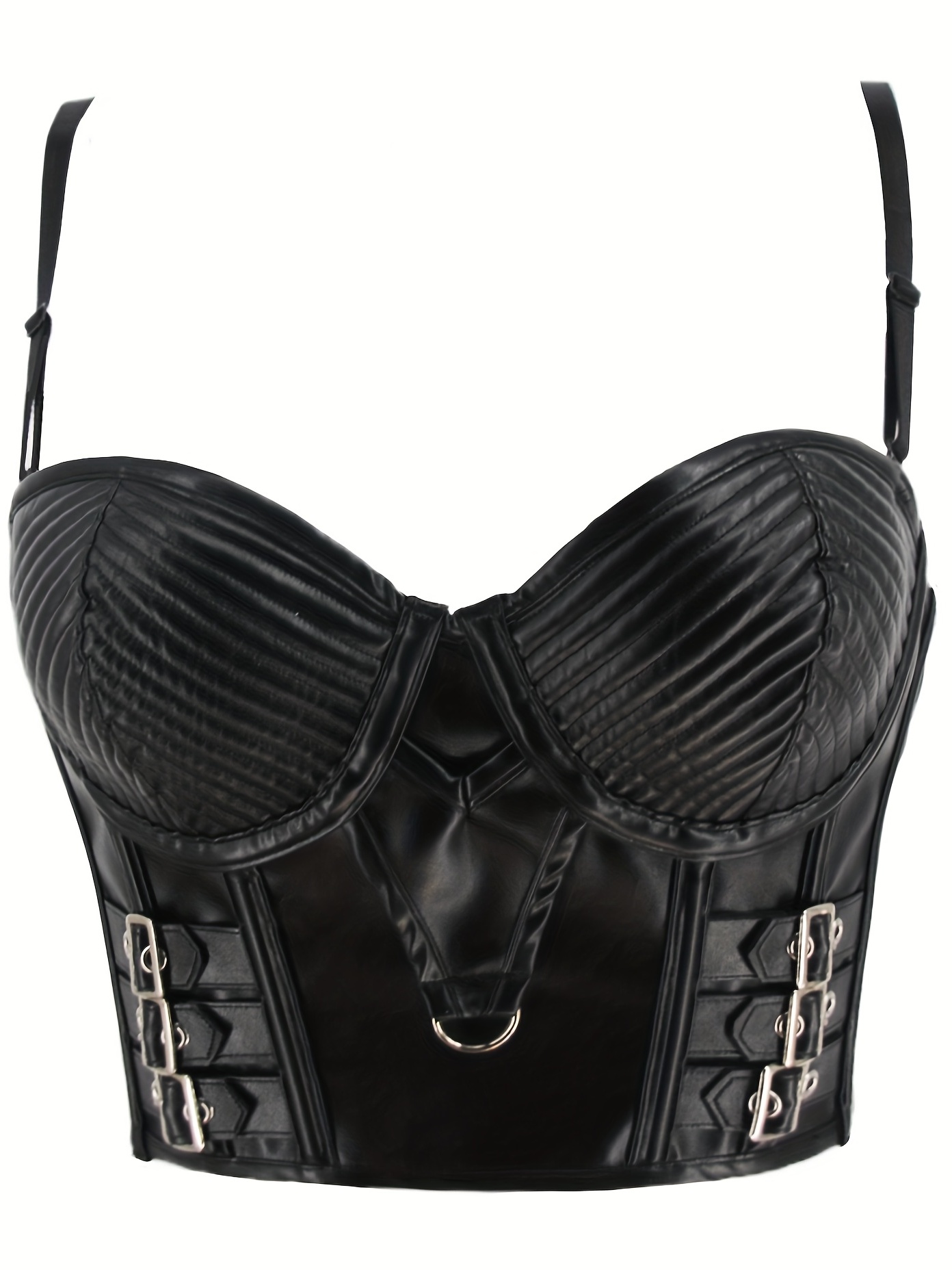 MISS MOLY Womens PU Leather Bustier Crop Top Gothic Punk Push Up Women's  Corset Top Bra 