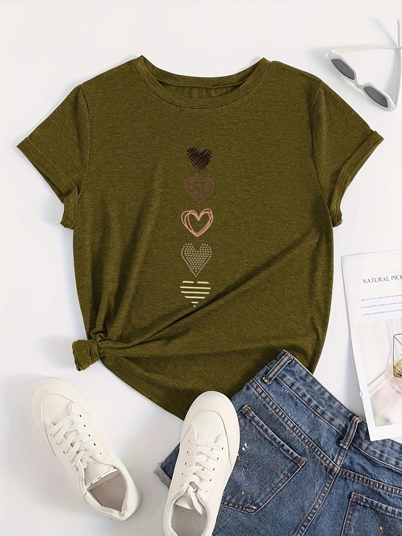 Love Print Crew T shirt Loose - Casual Sleeve Neck Temu Short