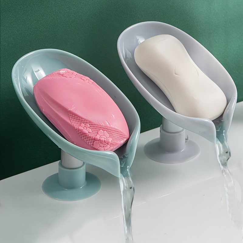 1pc Leaf Shape Soap Holder, Self Draining Soap Dish Holder With Suction  Cup, For Shower, Bathroom, Kitchen Sink