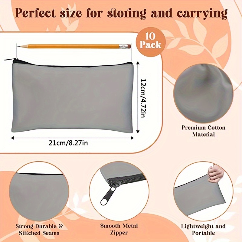 10 Pcs Blank DIY Craft Bag Canvas Pen Case Blank Makeup Bags
