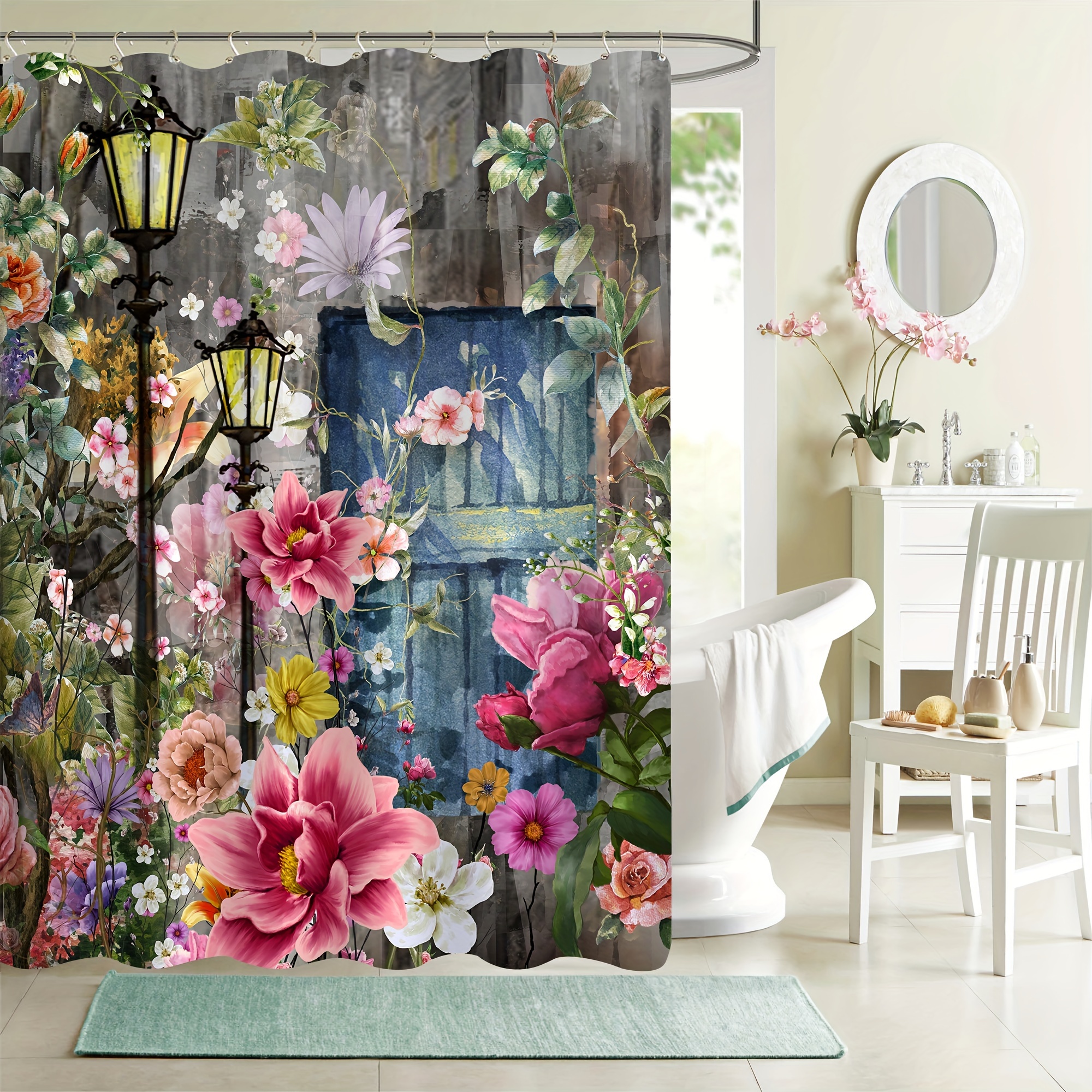 FZDHHY Abstract Mid Century Shower Curtain Set Floral Plant