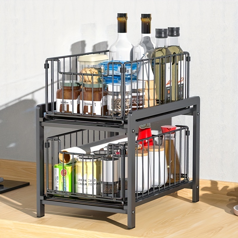 Lxmons 2 Tier Sliding Basket Drawer Organizer, Pull Out Under Sink