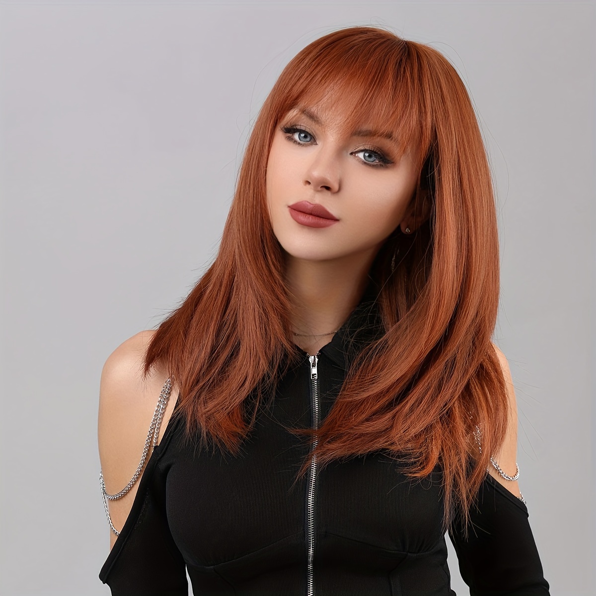 Orange Long Straight Hair Wigs Bangs Synthetic Natural Temu