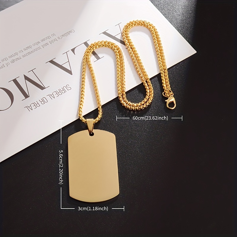 1pc New Hip Hop Military Style Stainless Steel Dog Tag Pendant Necklace ID Card Name Jewelry, Jewels,Temu