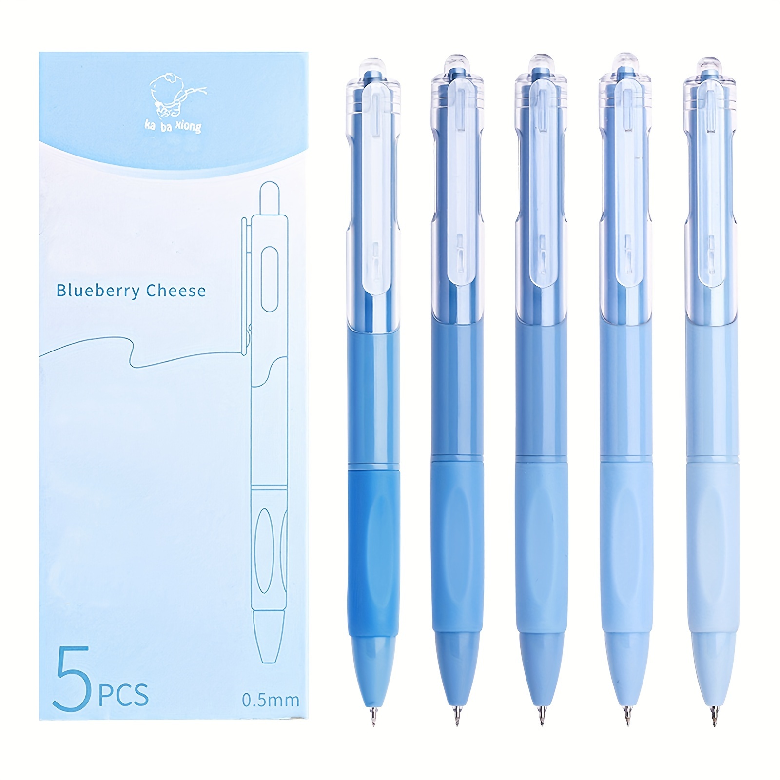 5pcs Blue Gel Pens, 0.5mm Black Ink Pens Quick Dry & Smooth Writing,  Retractable Aesthetic Pen For Journaling Note Taking