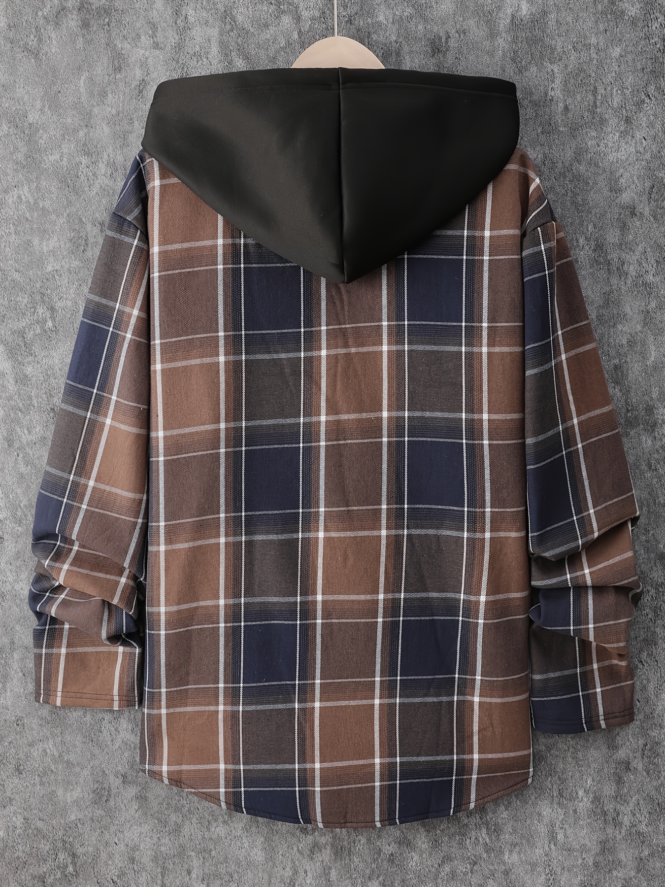 Plaid Shirt Coat For Men Long Sleeve Casual Regular Fit Button Up Hooded Shirts Jacket