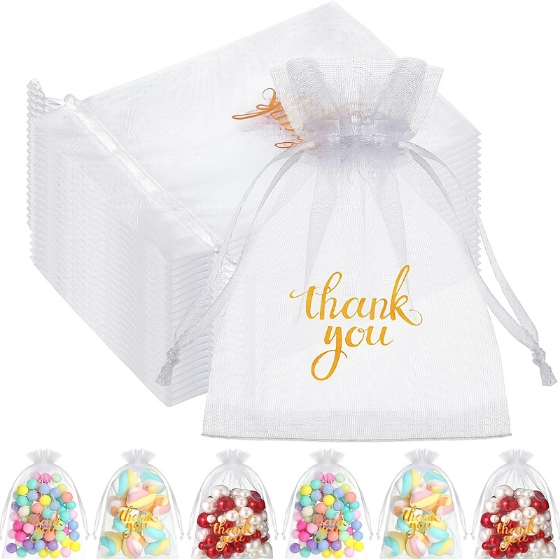 100 bolsas blancas de organza de 3.5 x 4.7 pulgadas con cordón, bolsa de  regalo de dulces de malla para fiestas, baby shower, joyas, festivales