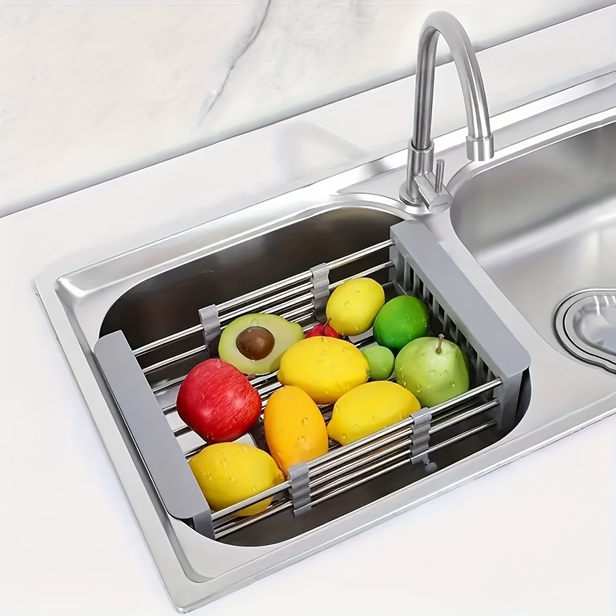 Adjustable Kitchen Dish Drain Sink Drain Rack Retractable