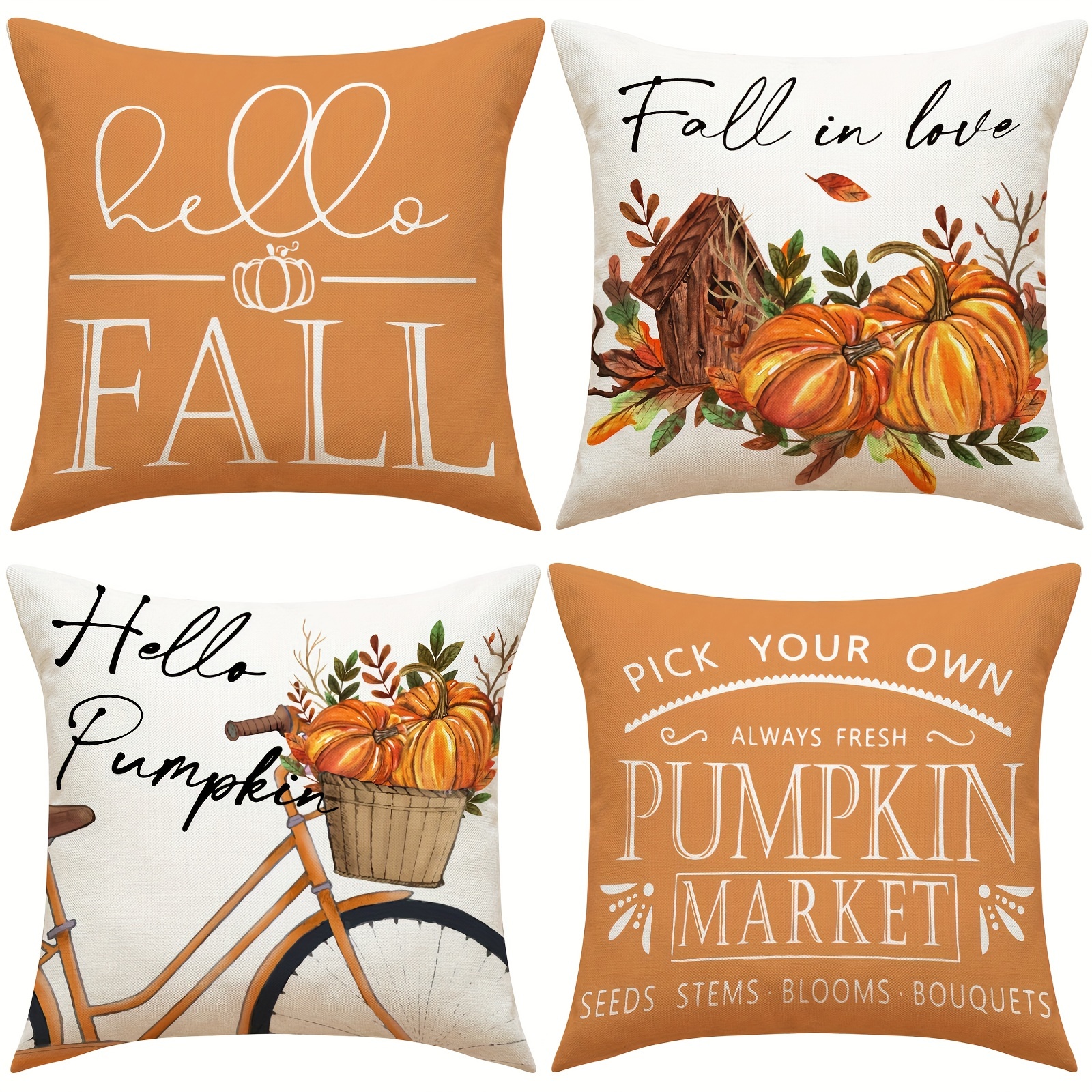 G128 18 x 18 in Fall Pumpkin Thankful Waterproof Pillow, Set of 4