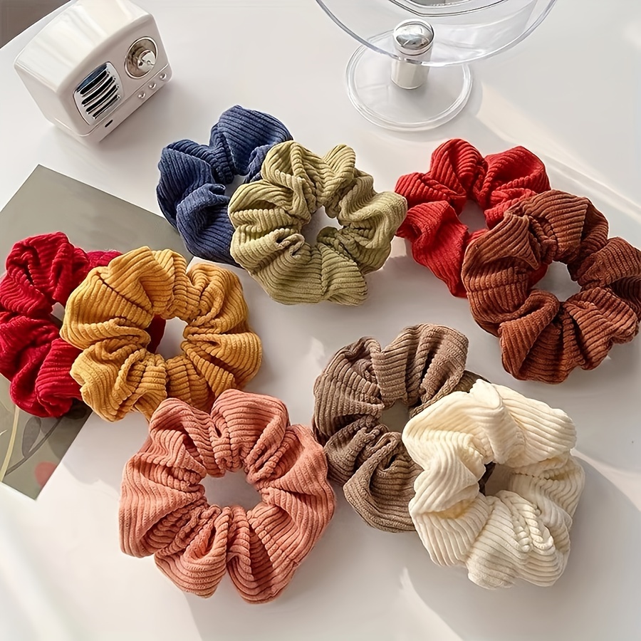 

3pcs/7pcs Corduroy Hair Scrunchies Set For Women Elastic Holographic Ponytail Holder Solid Color Hair Accessories Ropes Scrunchie Traceless Hair Ties
