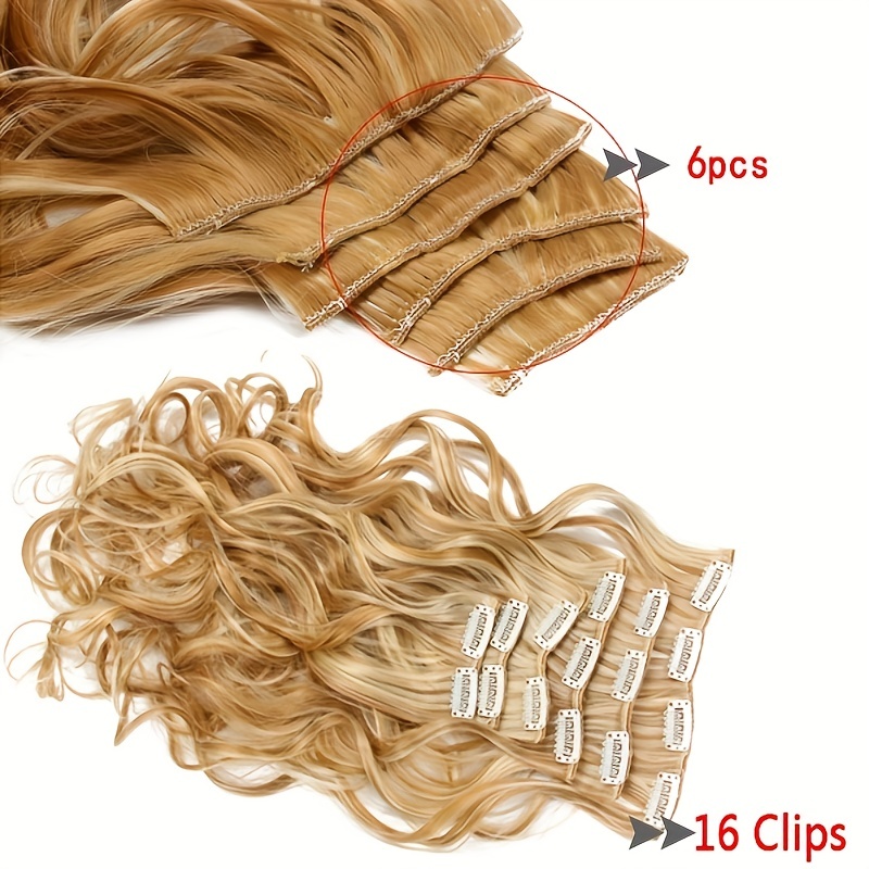 Wavy Curly Hair Extensions 16 Clip In Synthetic Fiber Hair - Temu