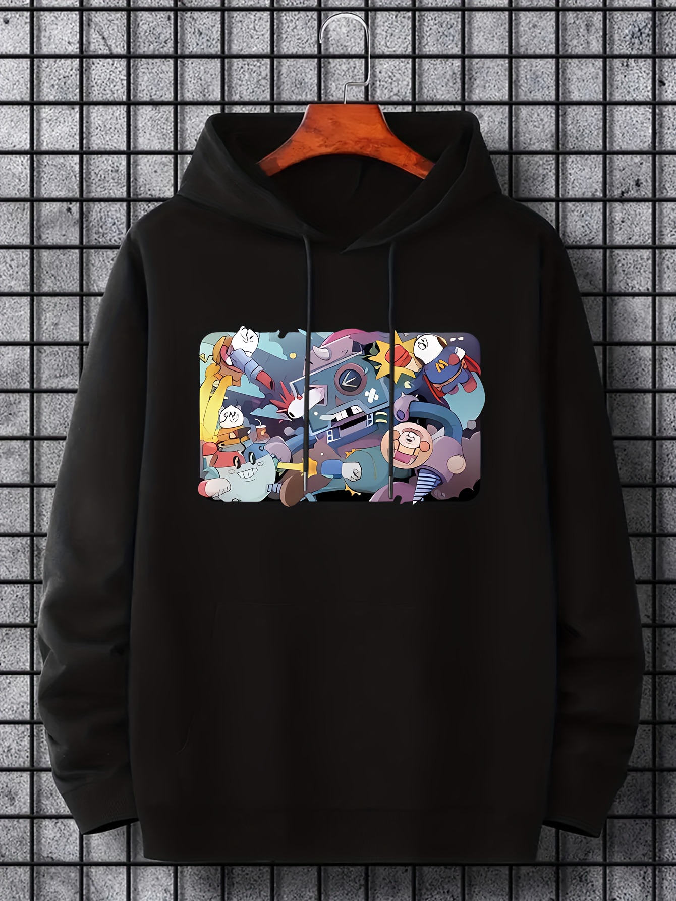 Men's Cartoon Graphic Hoodie Casual Drawstring Hooded Sweatshirt