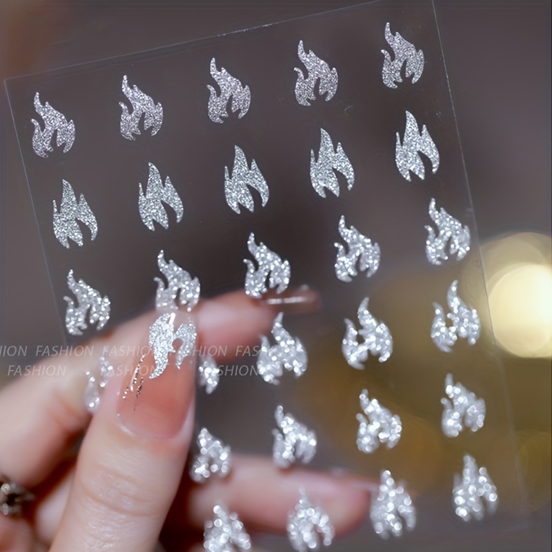 Reflective 3D Nail Stickers Glitter Decals Silver Stars Hearts Butterflies